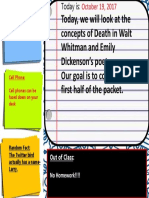 Today, We Will Look at The Concepts of Death in Walt Whitman and Emily Dickenson's Poetry. Our Goal Is To Complete The First Half of The Packet