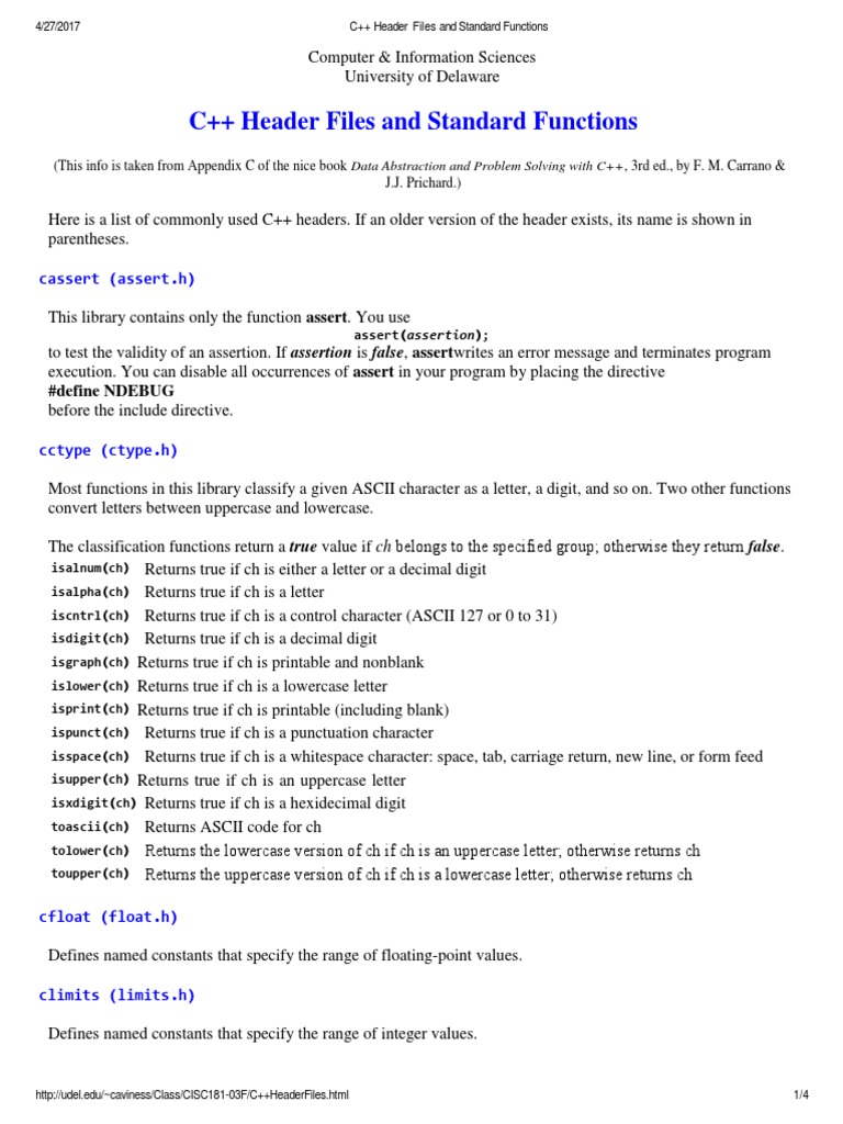 C++ Header Files and Standard Functions Trigonometric Functions