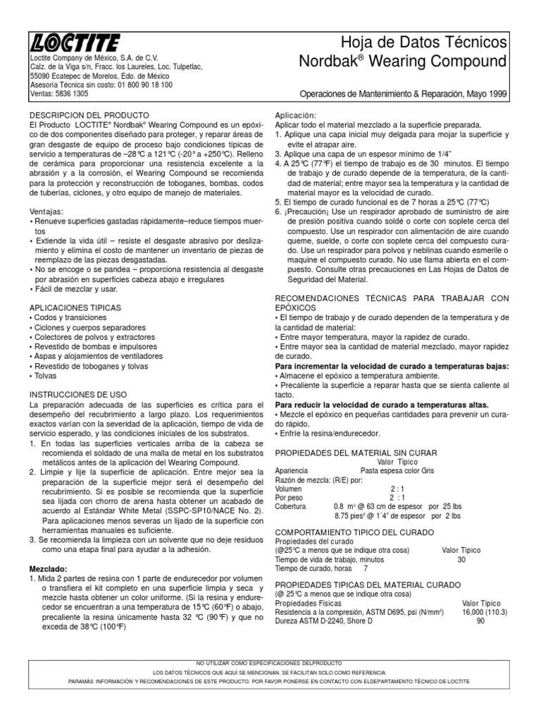 TDS Wearing Compound PDF Patentar Revestimiento