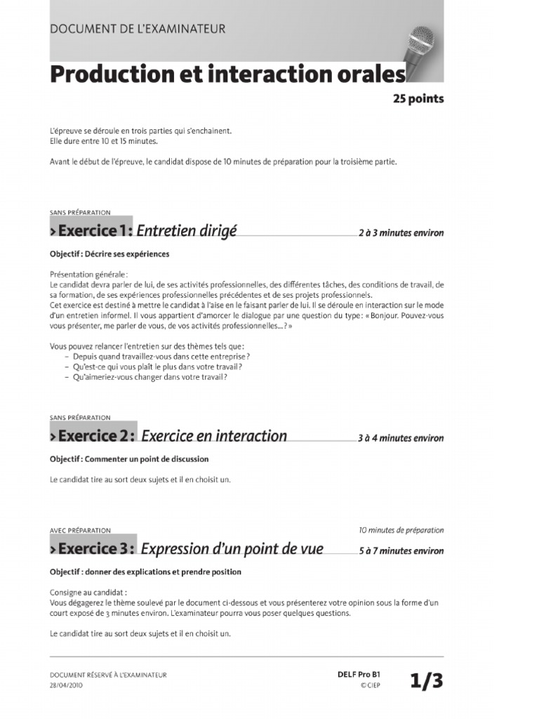Livret de L'examinateur DELF Pro B1 | PDF