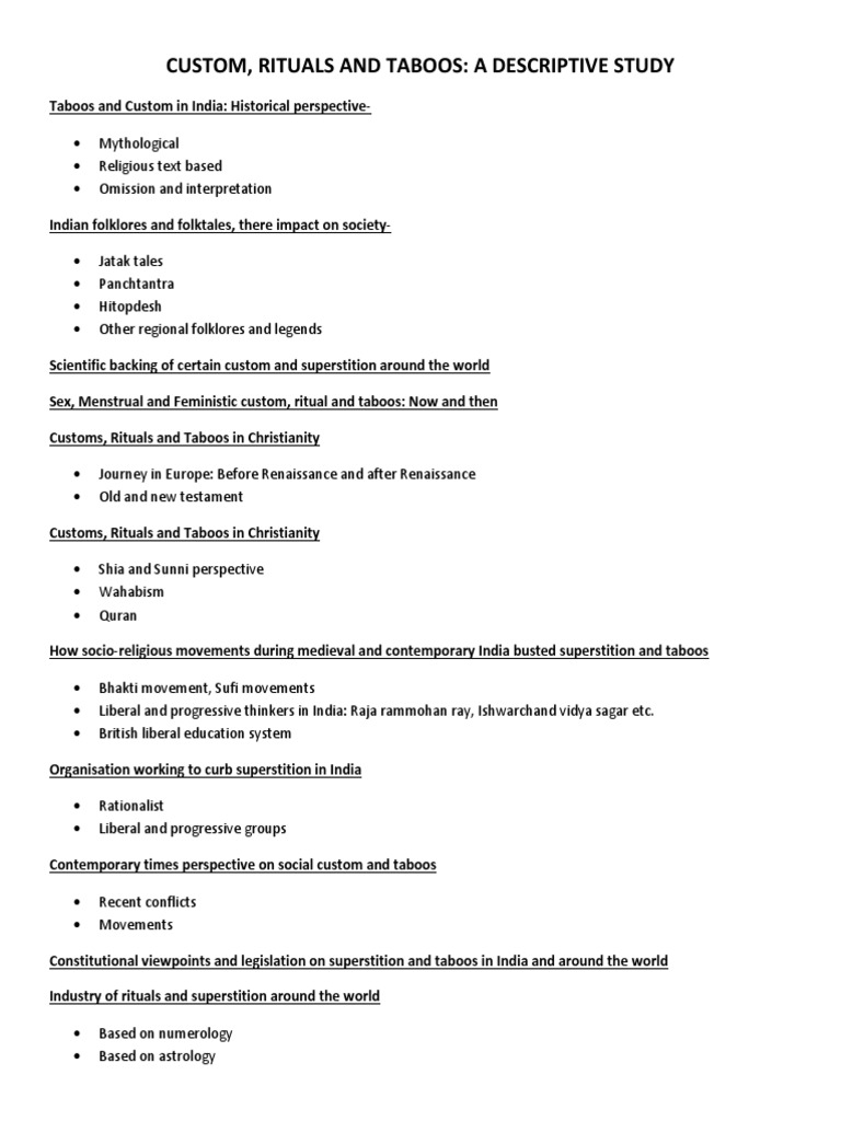 Custom, Rituals and Taboos: A Descriptive Study | PDF