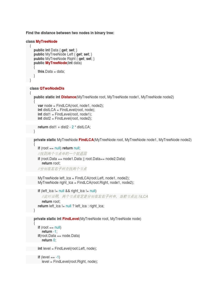 Mytreenode Find The Distance Between Two Nodes in Binary Tree Class