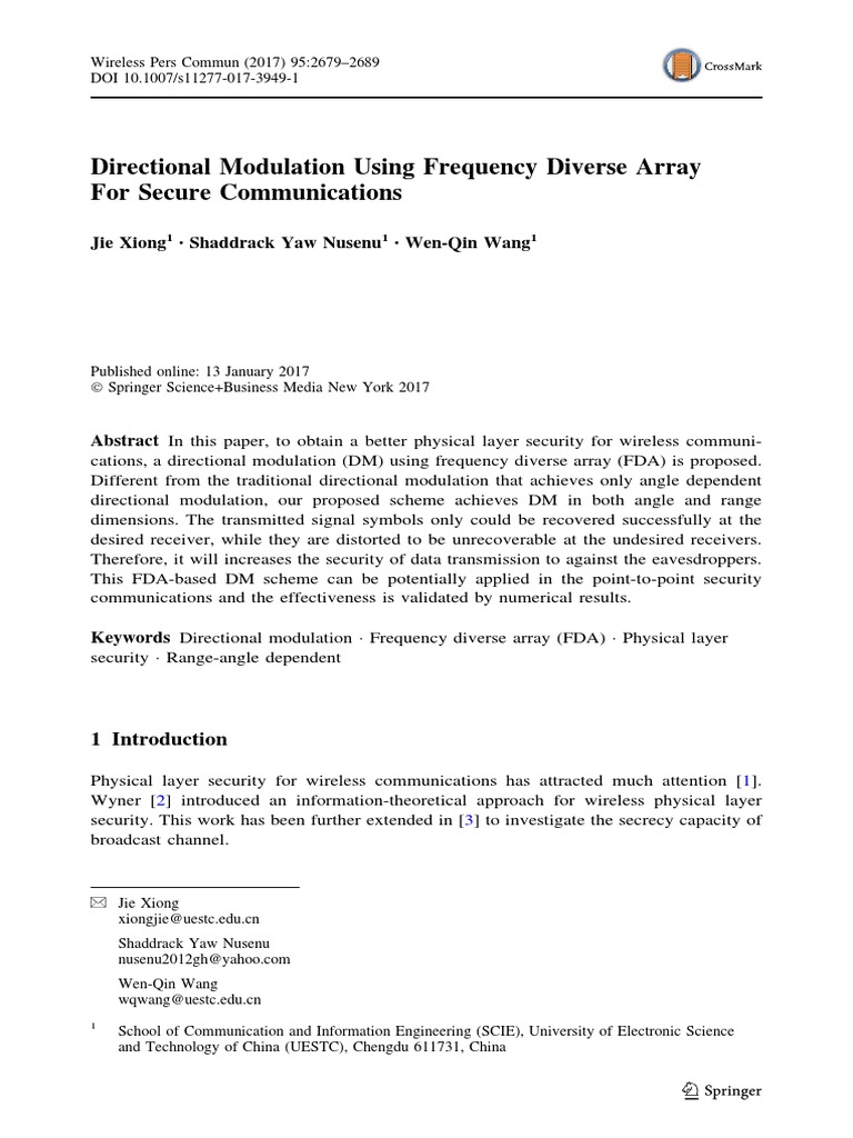 Directional Modulation Using Frequency Diverse Array PDF | PDF ...