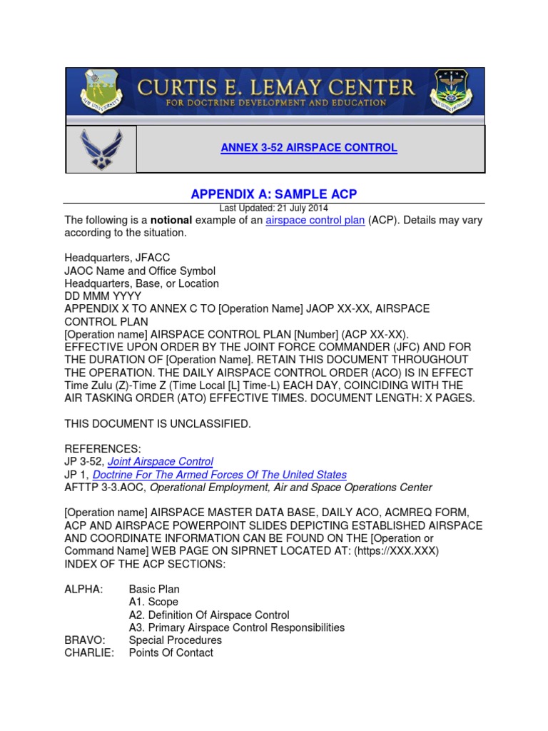 Sample Airspace Control Plan (ACP) | PDF | Air Traffic Control ...