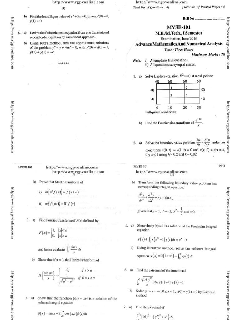 Mvse 101 Advanced Mathematics and Numerical Analysis Jun 2016 | PDF