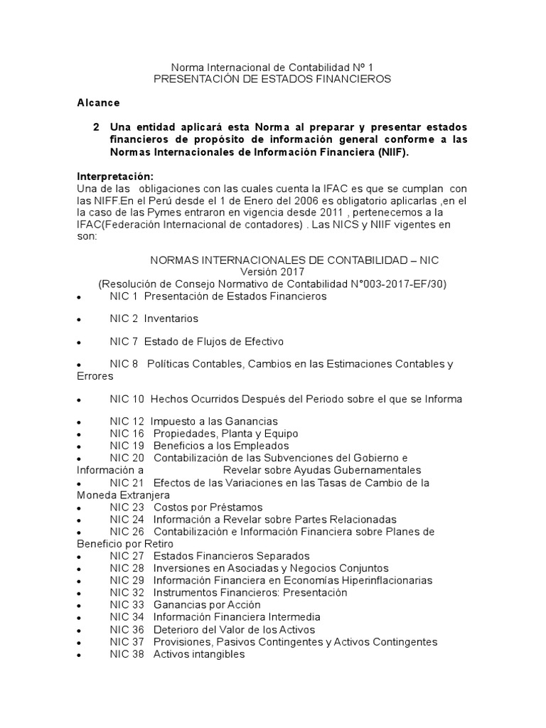 Normas Internacionales de Contabilidad 1 | PDF | normas internacionales ...
