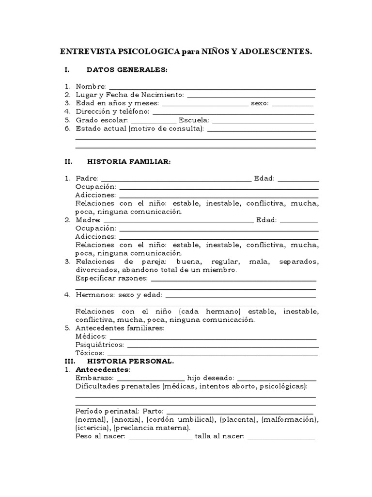 Entrevista Psicologica Para Ninos y Adol Parto