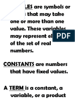 VARIABLES Are Symbols or Letters That May Take One or More Than One Value