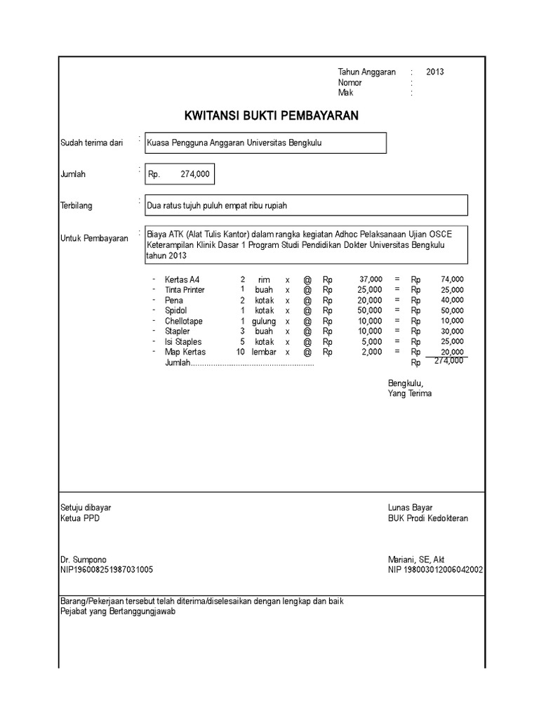 Kwitansi Contoh