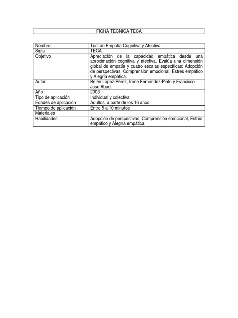 Test de Empatía Cognitiva y Afectiva TECA | PDF | Relaciones personales ...