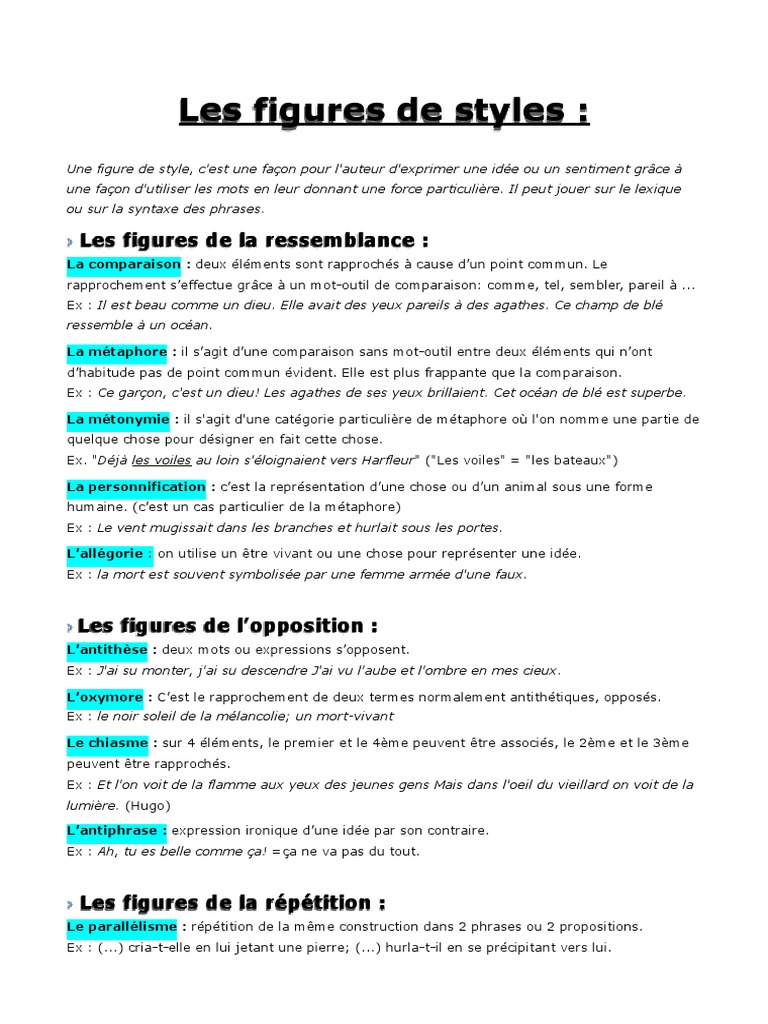 Exercices Figures De Style 4eme Les Figures de Styles | PDF | Métaphore | Techniques littéraires