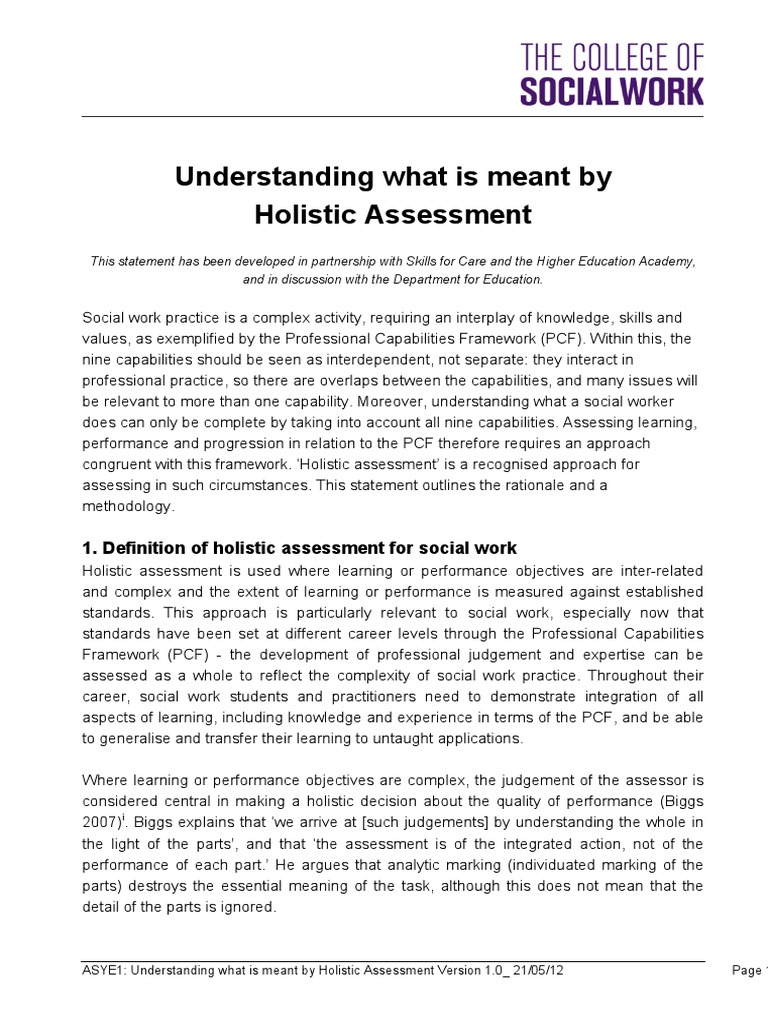 Holistic assessmentASYE1 PDF | PDF | Holism | Educational Assessment