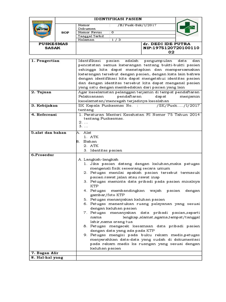 Sop Identifikasi Pasien Sop Identifikasi Pasien