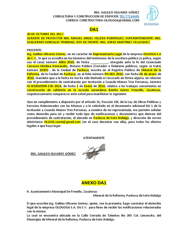 Documentación DA1 para Licitación OLOGOGA | PDF | Gobierno ...