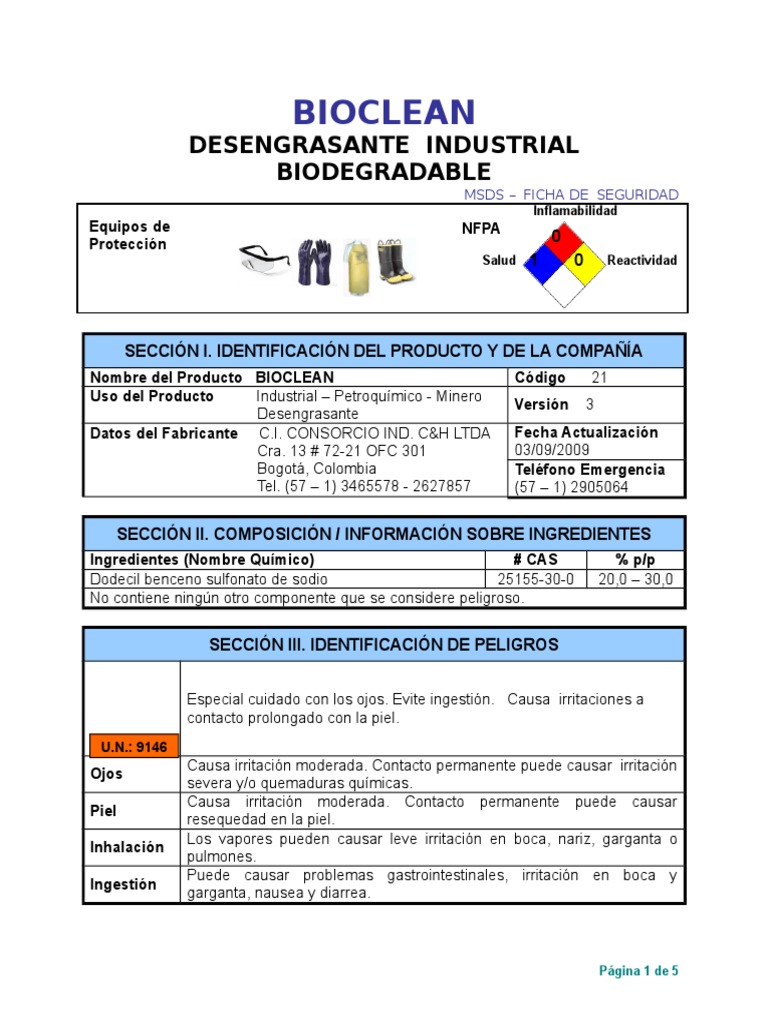 MSDS Bioclean | PDF | Magnesio | Agua