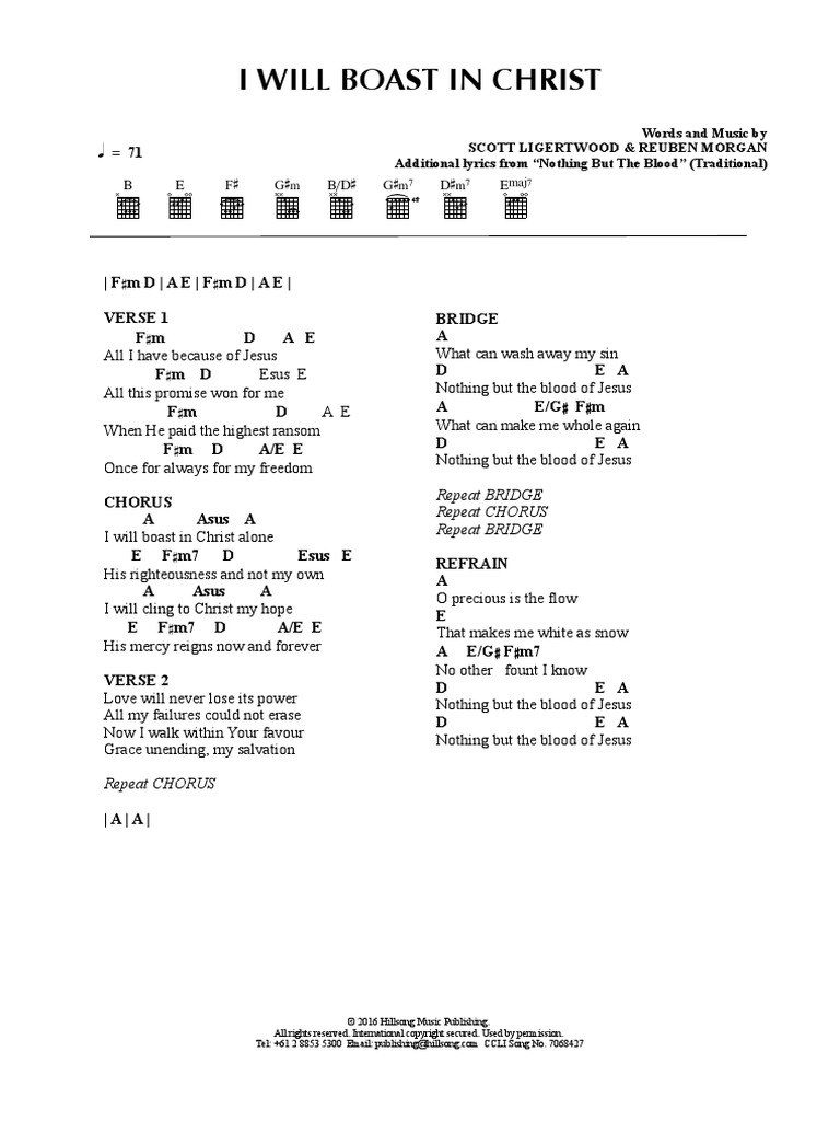 I Will Boast in Christ Hillsong PDF Refrain Systematic Theology