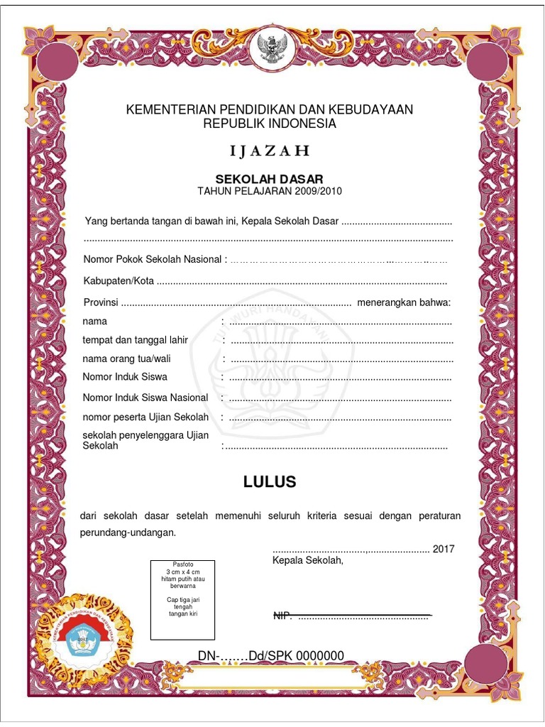 Ijazah Spk 2017 Jenjang Sd