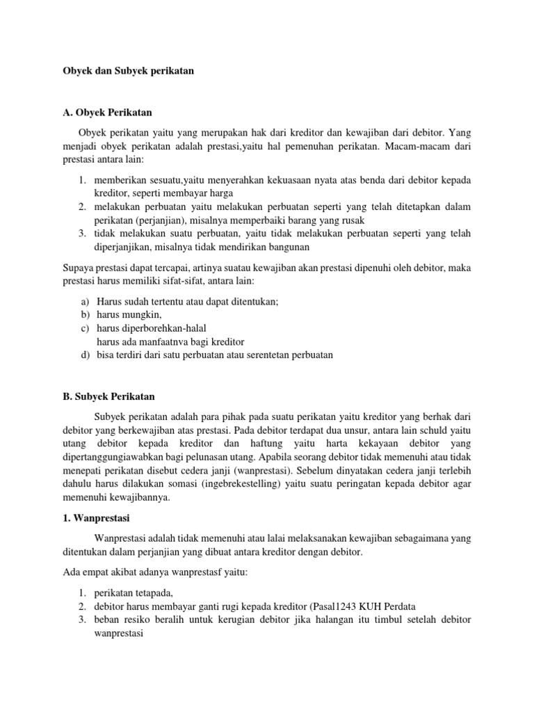Objek Dan Subjek Hukum Perikatan