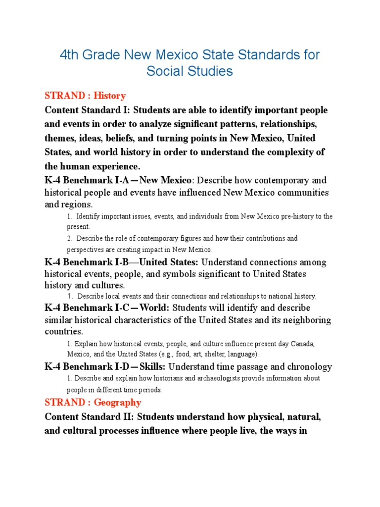 4th Grade Social Studies Standards Geography Map