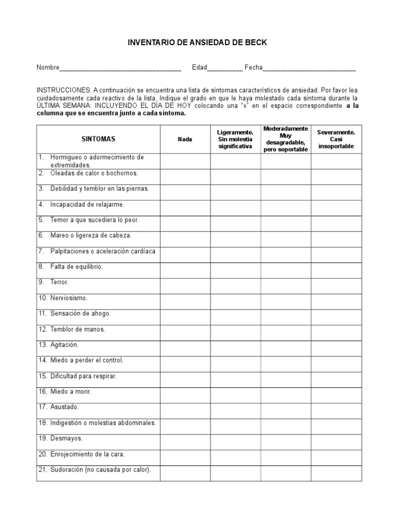 Inventario de Ansiedad de Beck Ansiedad Medicina CLINICA