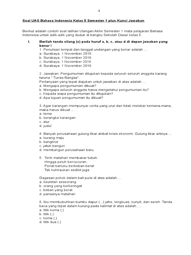 Soal Uas Bi Kls 4 Sem 1 Ktsp