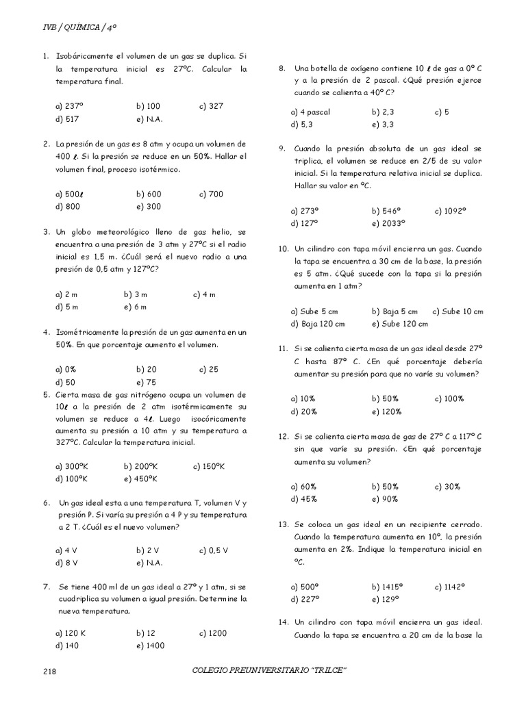 Temperatura de gases ideales en cambios | PDF | Gases | Mole (Unidad)