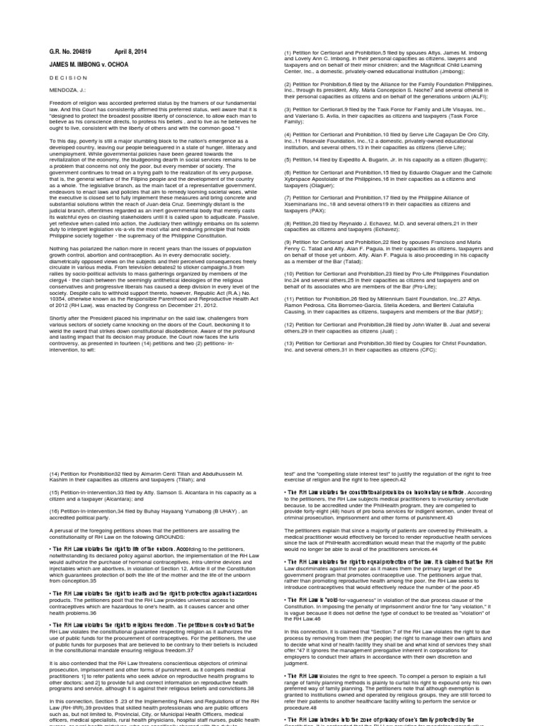 Analysis of the Constitutional Challenges to the Responsible Parenthood