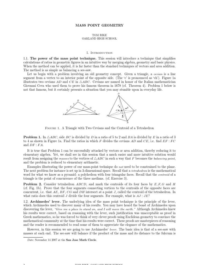 Mass Point Geometry Explained | PDF | Euclid | Euclidean Plane Geometry