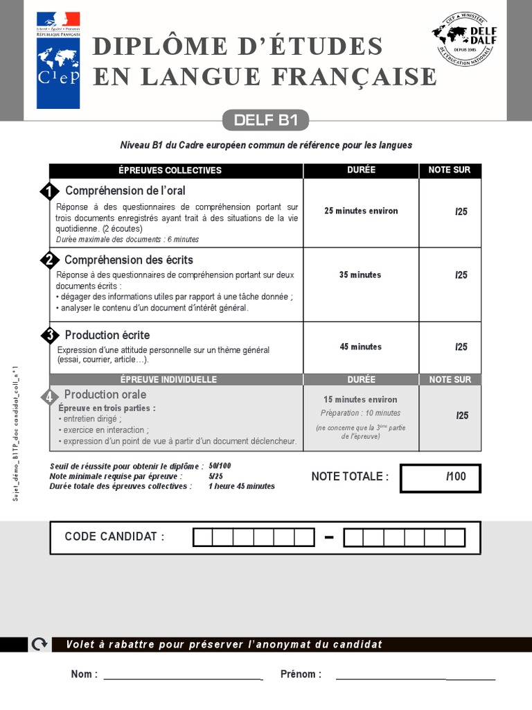 Delf B1 Exemples