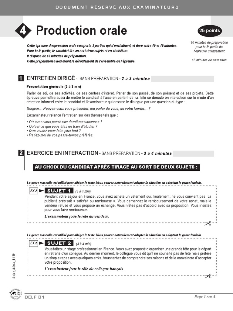 Sujets de production orale DELF B1 | PDF | Télétravail | Plaisir
