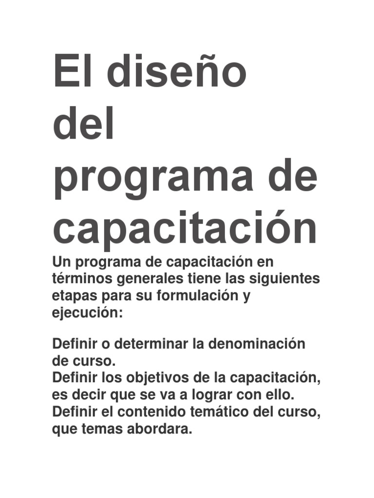 El Diseño Del Programa de Capacitación | PDF | Calidad (comercial ...