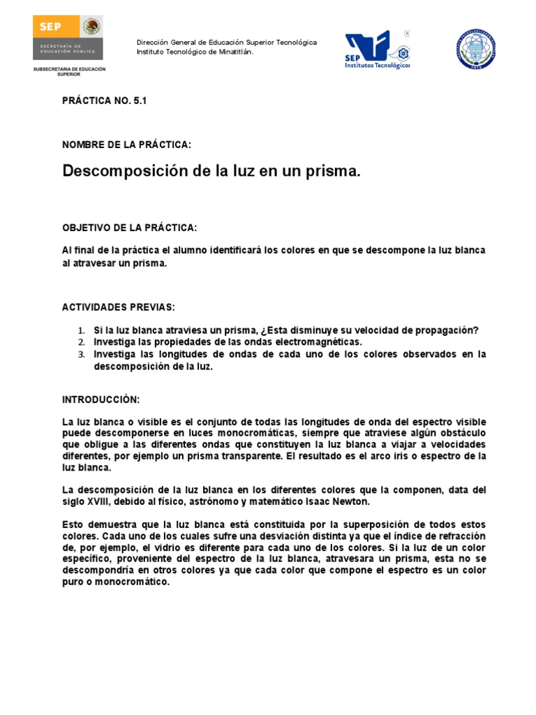 Descomposición de la Luz en un Prisma | PDF | Ligero | Color