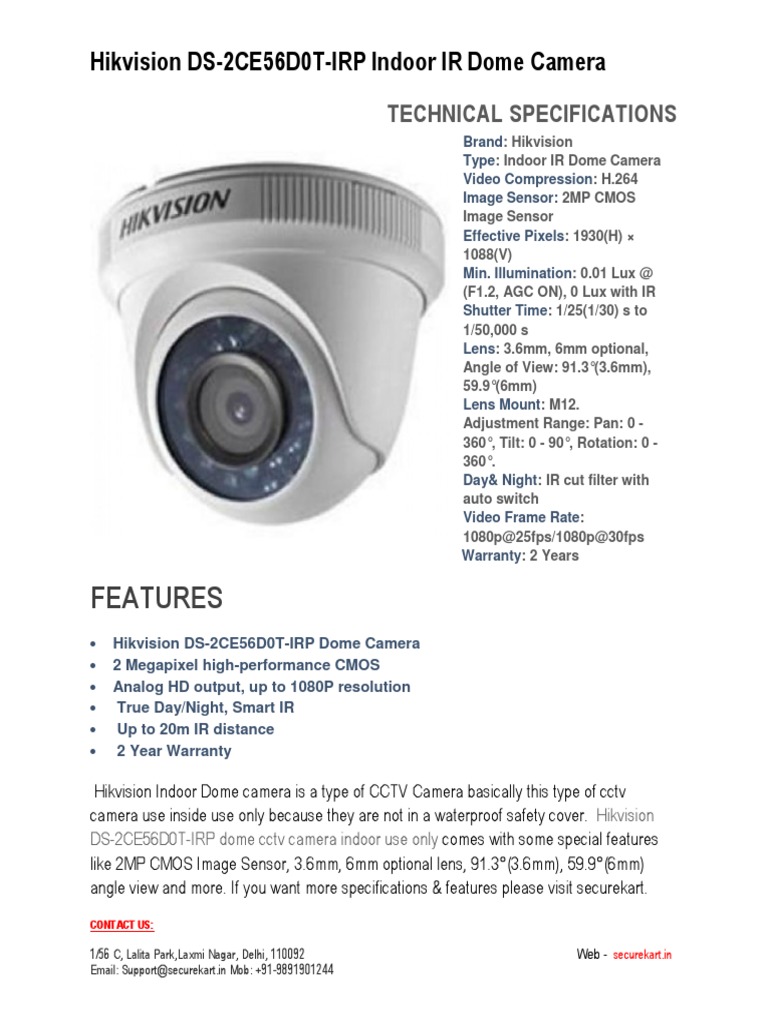Specifications of Hikvision DS-2CE56D0T-IRP Dome Camera | PDF | Camera ...