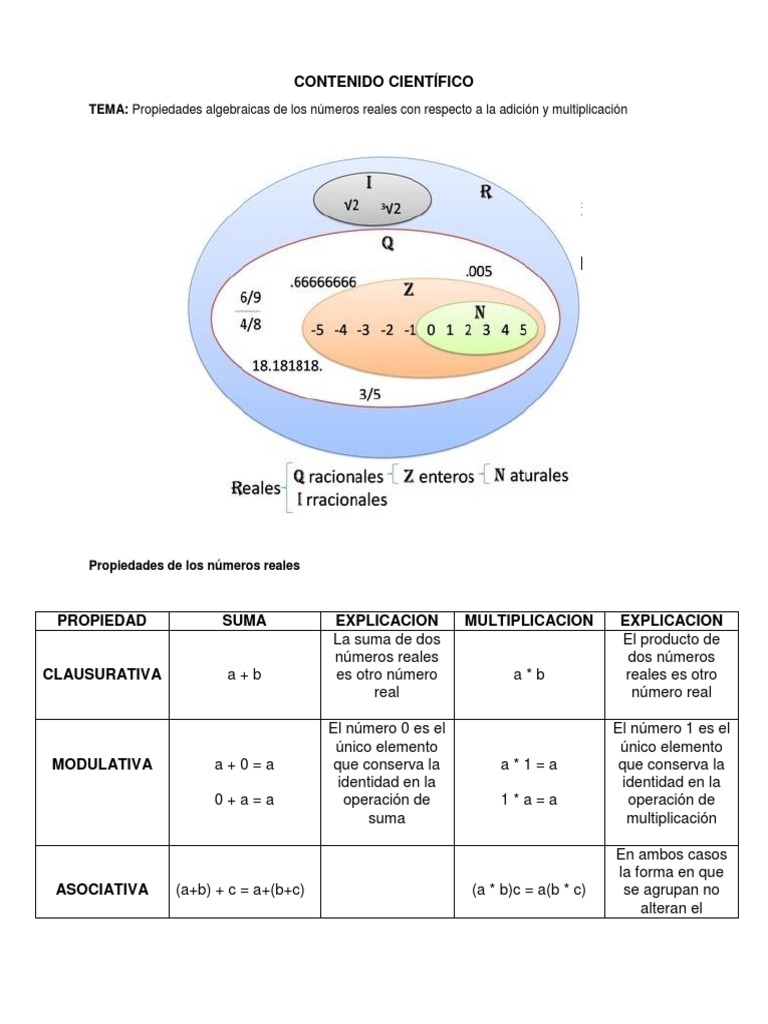 Propiedades algebraicas de los números reales con respecto