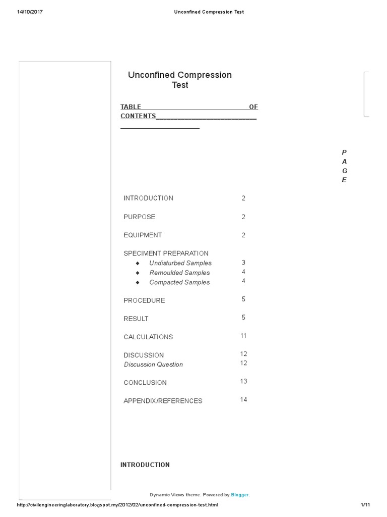 Unconfined Compression Test | PDF | Strength Of Materials | Deformation ...