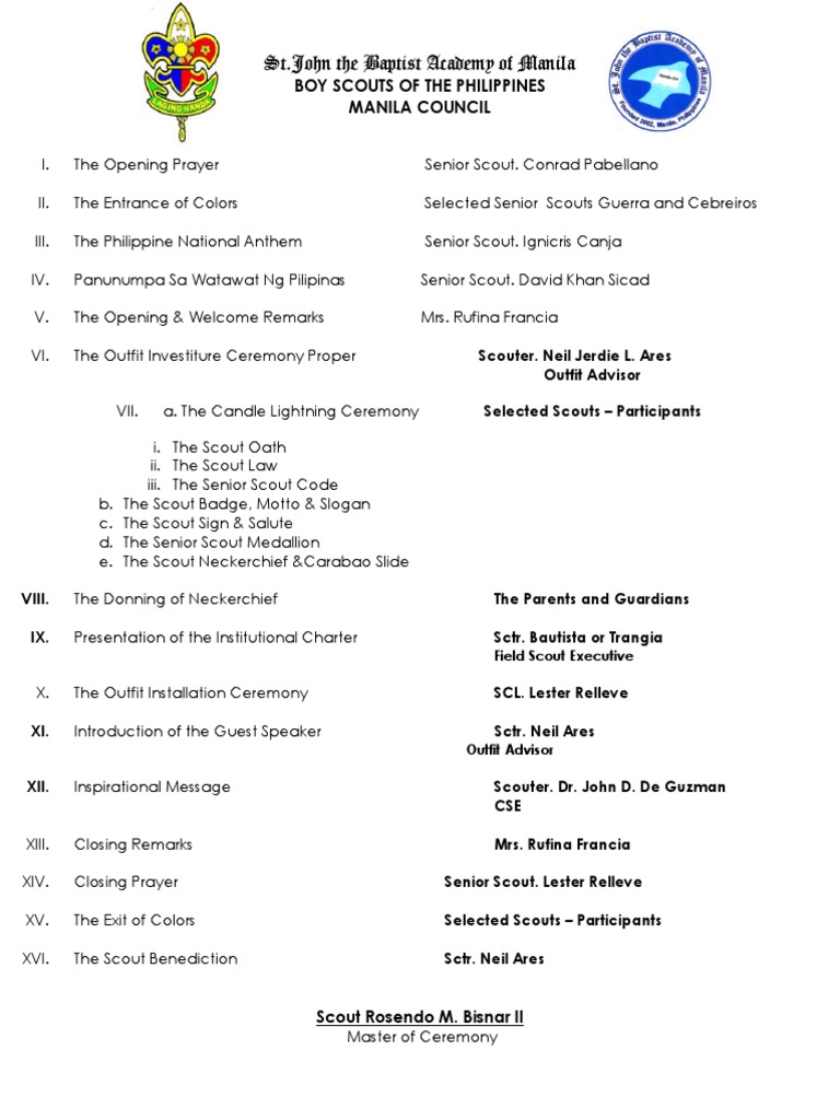 Investiture Ceremony | PDF | Scouting | Oath Of Office