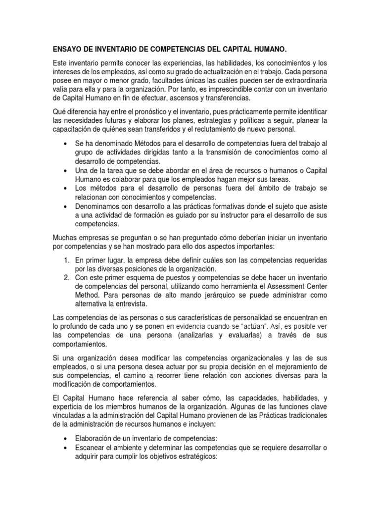 Ensayo de Inventario de Competencias Del Capital Humano | PDF