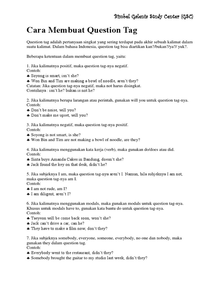 Contoh Soal Question Tag Revisi Sekolah