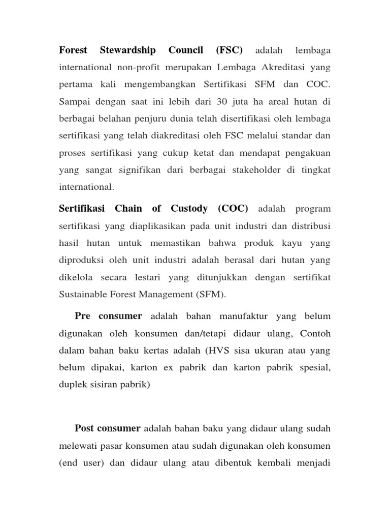 Sertifikasi FSC dan Manfaatnya | PDF