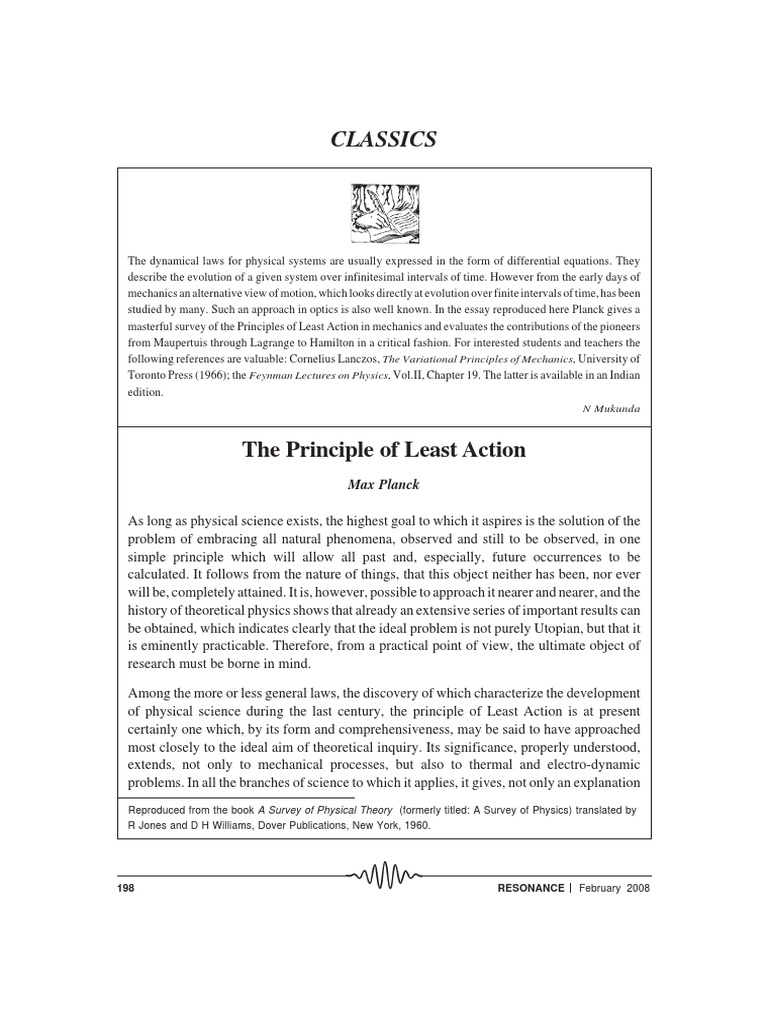 Classics The Principle of Least Action PDF Calculus Of Variations