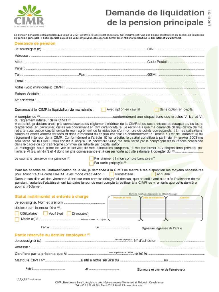 Demande de Liquidation Pension Principale PDF | PDF | Retraite ...