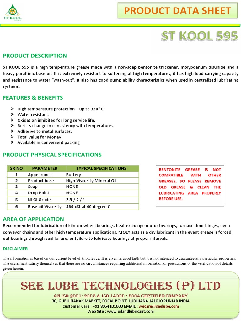 High Temperature Grease ST Kool 595 | PDF | Lubricant | Liquids