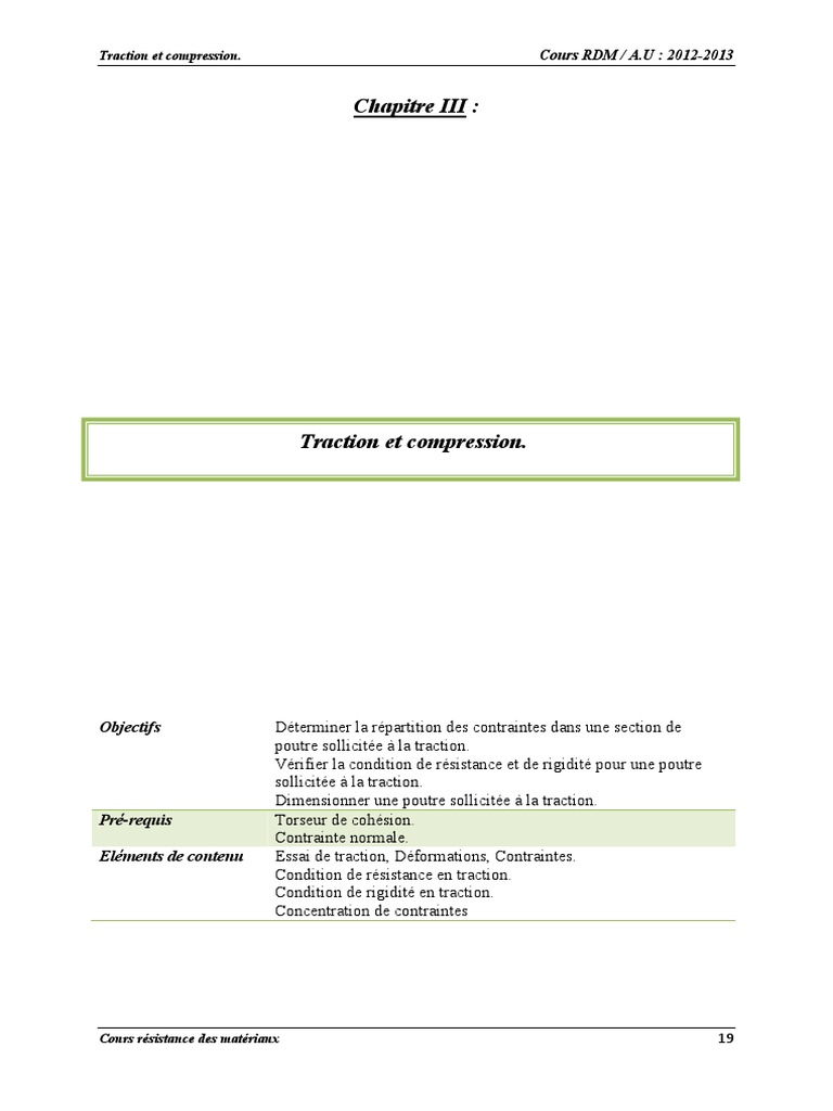 Traction et Compression en RDM | PDF | Résistance des matériaux ...