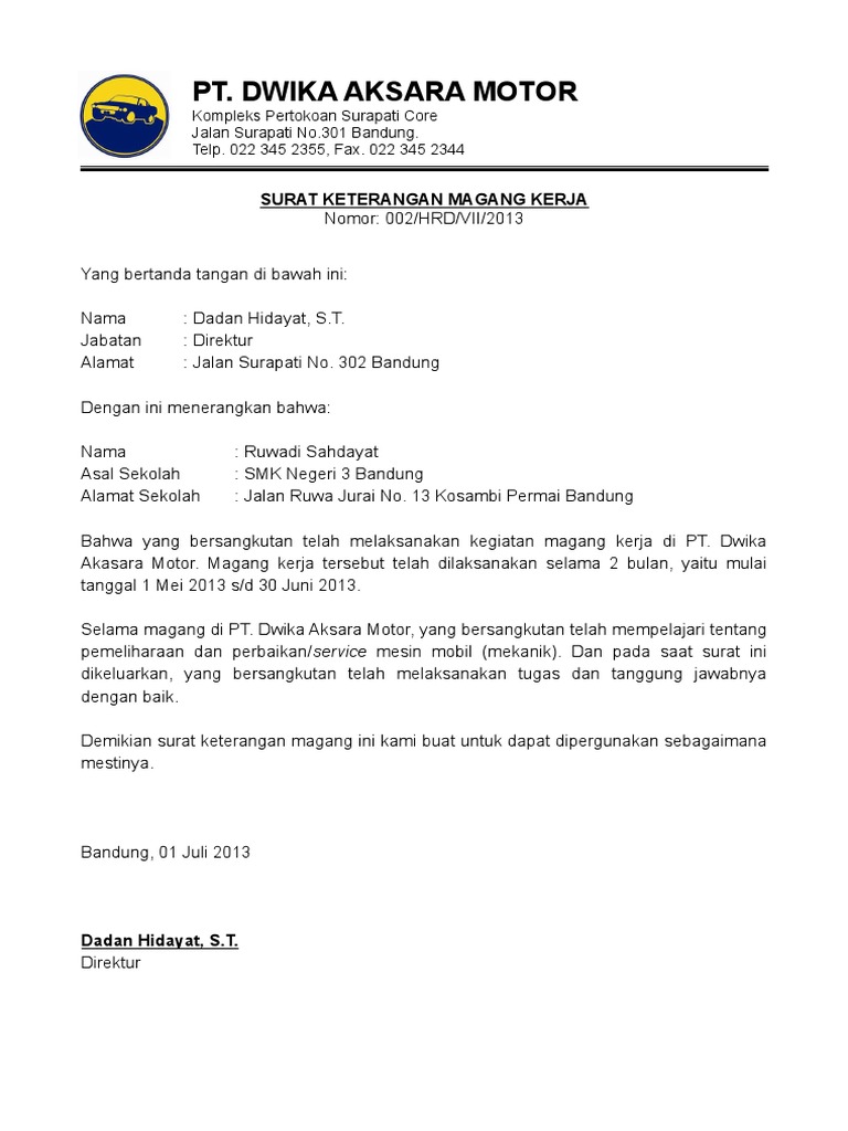 Contoh Surat Dlterima Kerja