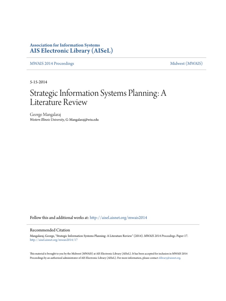 A Strategic Information Systems Planning - A Literature Review PDF ...