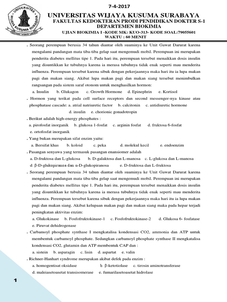 Cetak Soal Ujian Biokimia 1 Docx