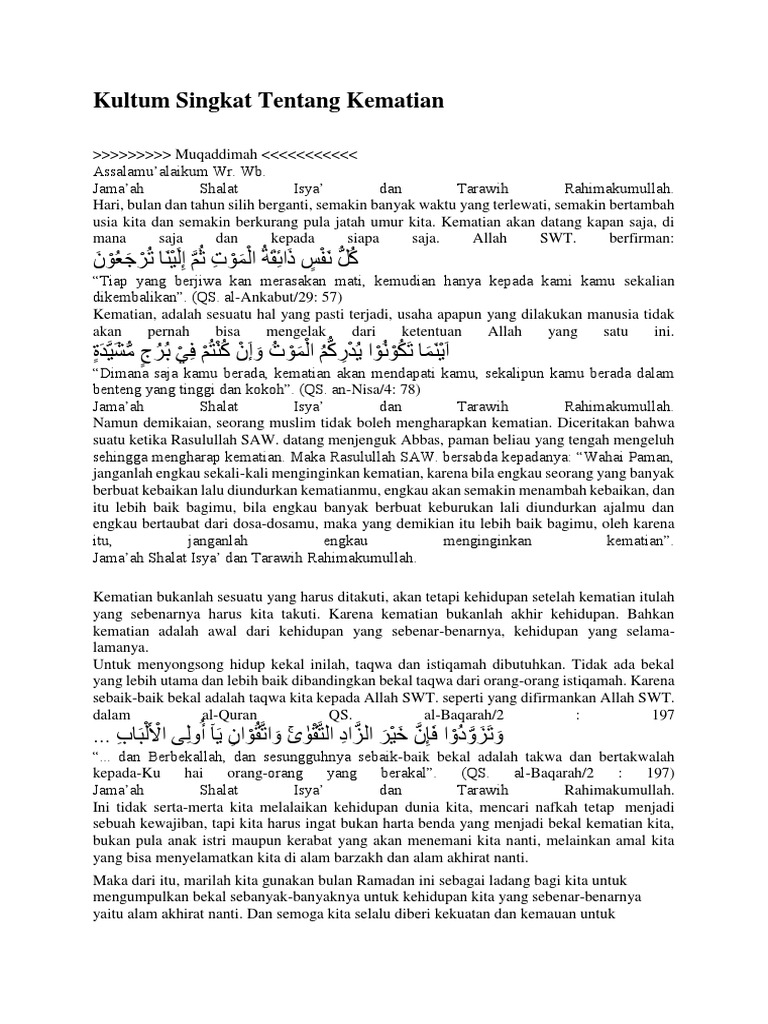 Kultum Singkat Tentang Kematian
