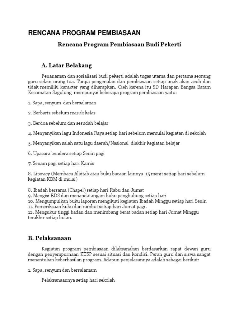 Rencana Program Pembiasaan