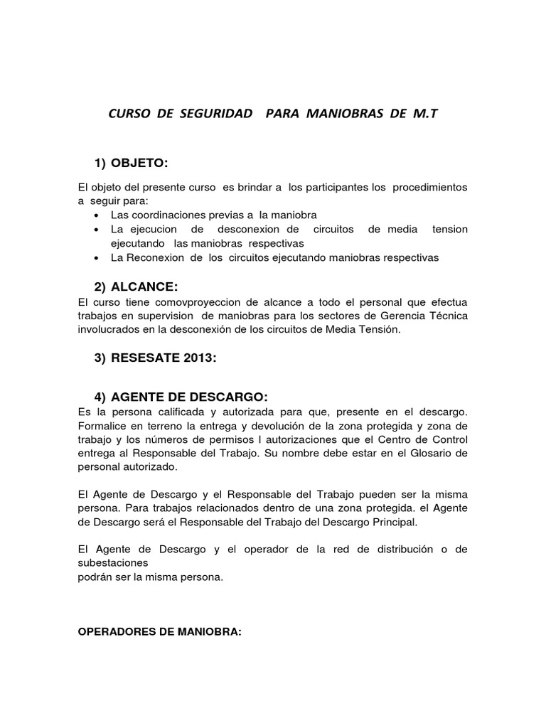 Curso de Seguridad en Maniobras MT | PDF | Electricidad | Transformador