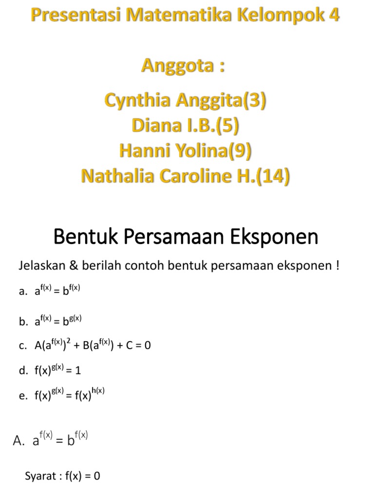Tugas Kelompok Matematika Tentang Persamaan Eksponen